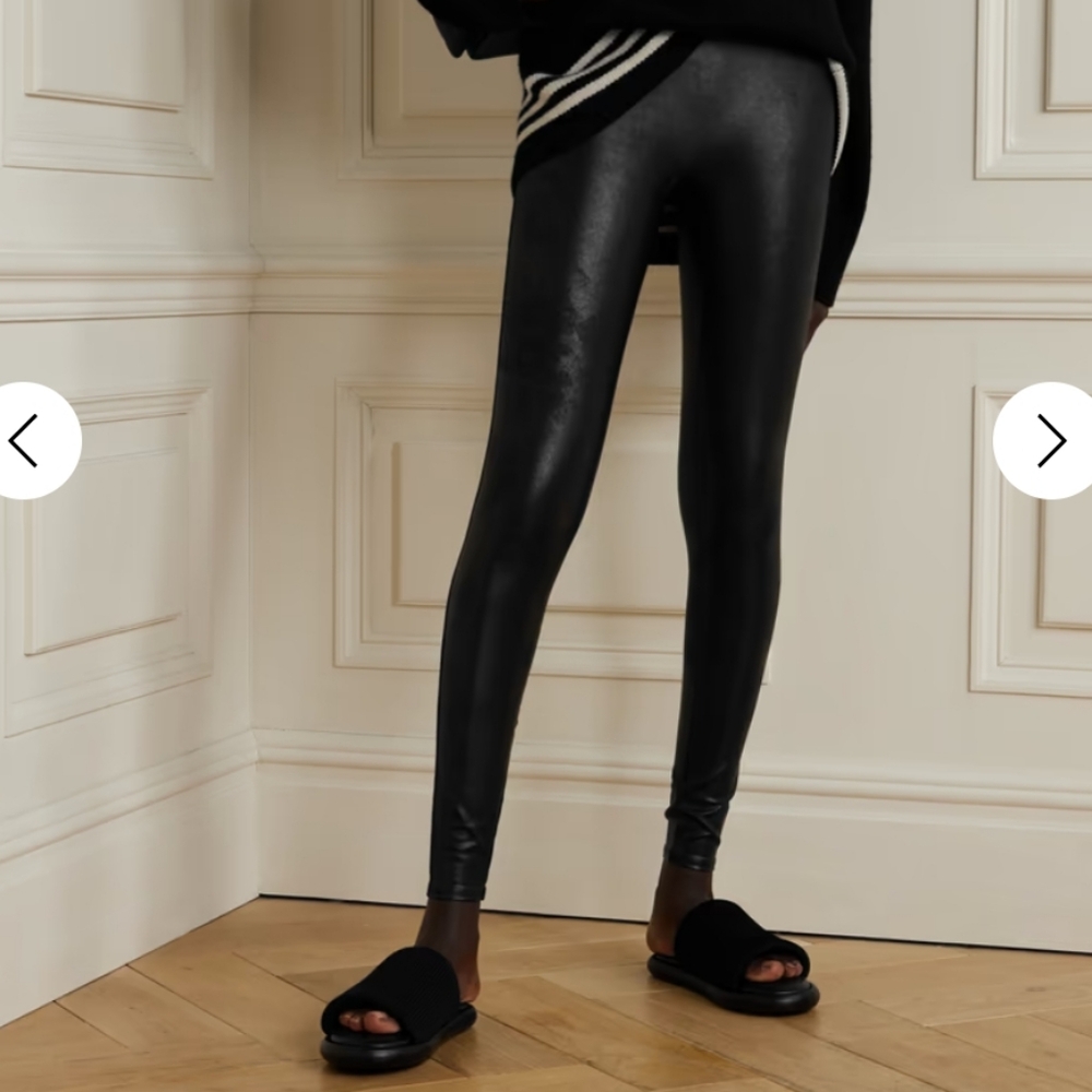 SPANX Faux Vegan Leather Leggings Medium black anti camel toe pants Casual
